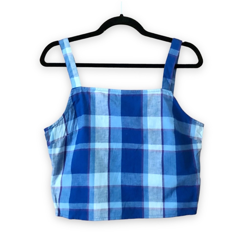 Vintage 90s Y2K No Boundaries Blue Plaid Square Neck Button Back Tank Top NWT